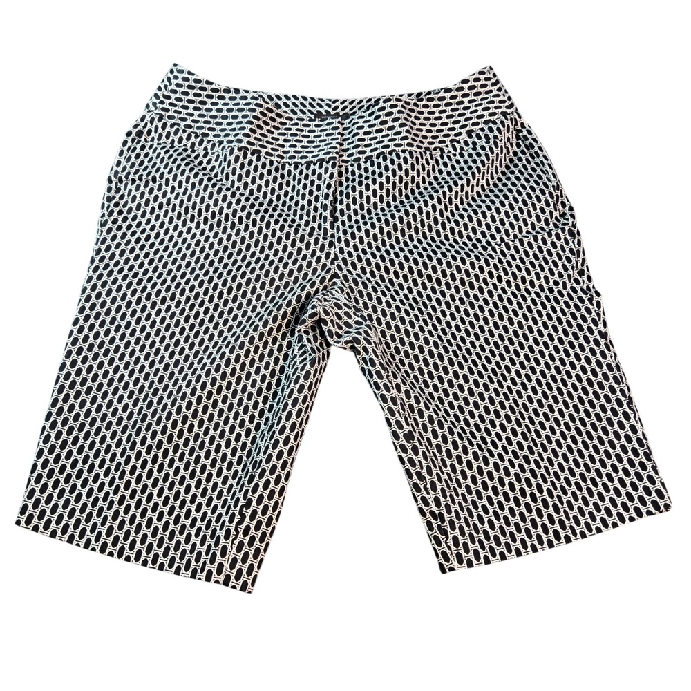 Worthington Modern Fit Bermuda Shorts Black White Geometric Pattern Women Size 8